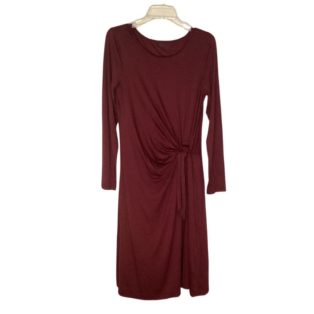 NWT Three Dots Dress Women’s M Medium Midi Long Sleeve Side Knot Round Neck